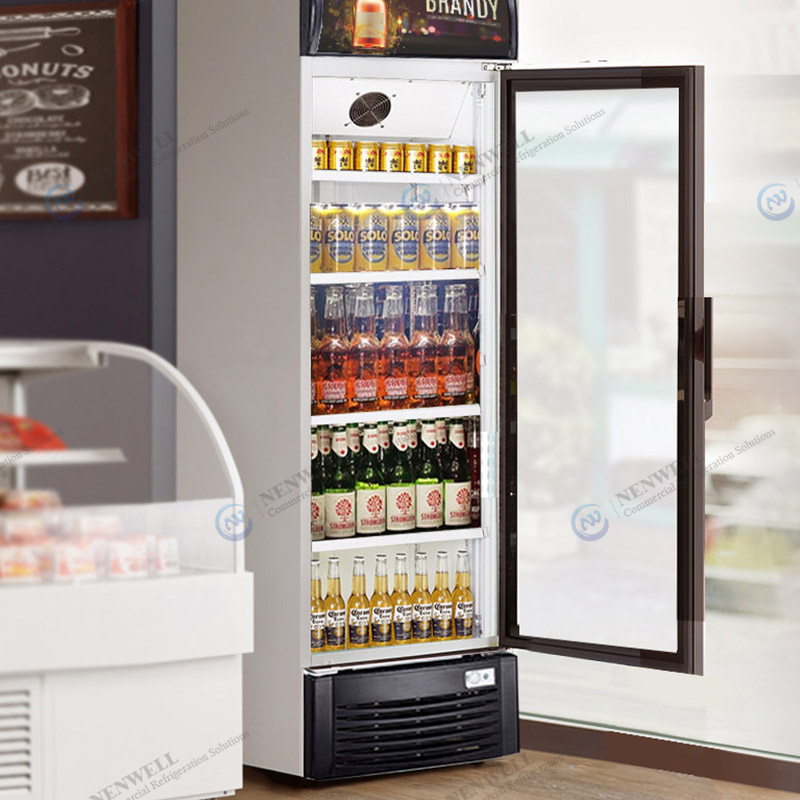 Commercial Upright Single Glass Door Beverage Display Cooler Refrigerator
