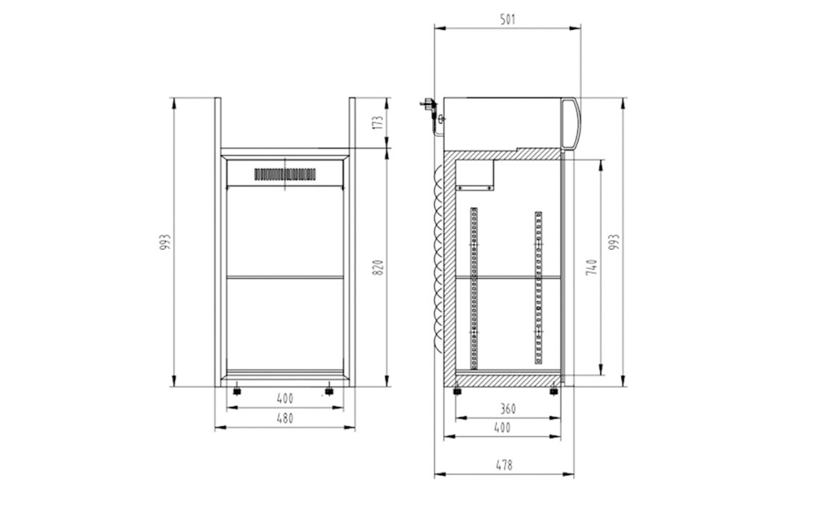 Dimensions | NW-SC106B Table Top Display Chiller Fridge