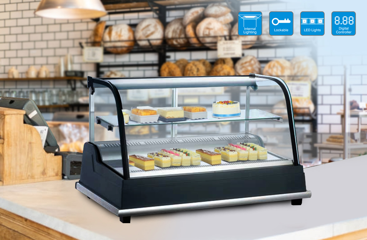 Melbourne Refrigeration & Catering Equipment - REFURBISHED COSSIGA CAKE  DISPLAY FRIDGE Matching 900mm heated display available - New zealand made -  4 tier glass adjustable shelves - Internal lighting - Self contained